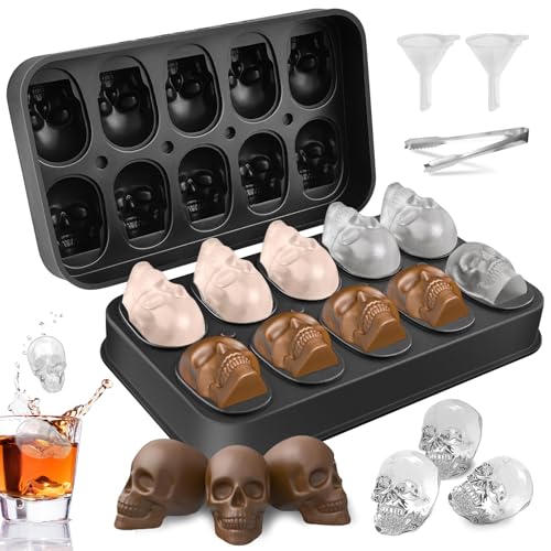 GZLCEU 3D Eiswürfelform Totenkopf, 18.4×10.9×4.3cm Ice Cube Tray Silikon Skull Ice Cube Mold für Whiskey, Cocktails, Liköre mit Eiszange und Kleiner Trichter von GZLCEU