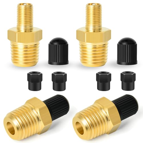 GZLCEU 4 Stk Tank Füllventil, Prüfventil 1/4 zoll NPT MPT Messing Autoventil Tank mit 4 Stk Schwarze Ventilkappe für Autos & Trucks Reifenventil(28×14mm) von GZLCEU