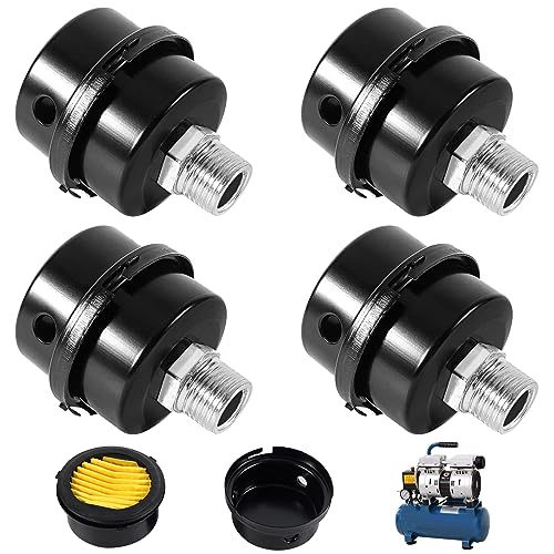 GZLCEU 4 Stück Luftfilter Kompressor, 3/8"16mm Gewinde Luftkompressor Schalldämpfer für öllosen Luftkompressor Ansaugluftfilter Ersatz(Schwarz Metall) von GZLCEU