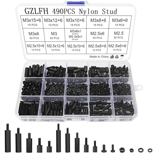 GZLFH 490 Stk Hex Spacer, Nylon Schraube M2.5 M3 Schwarz Sechskant Abstandsbolzen Muttern Washer Sortiment Kit für Computers & Mainnboard Reparatur Zubehör GZLFH 490 Stk Hex Spacer, Nylon Schraube M2.5 M3 Schwarz Sechskant Abstandsbolzen Muttern Washer Sortiment Kit für Computers & Mainnboard Reparatur Zubehör von GZLFH