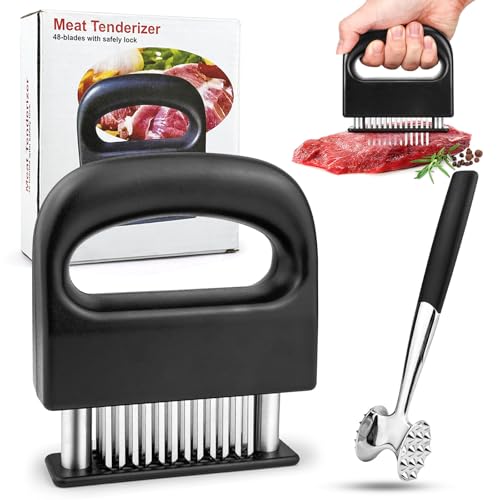 GZLFH 2 Stück Fleischzartmacher, Steaker Fleischzartmacher, Mit 48 Edelstahlklingen zum Zartisierenden Rindfleisch, Hühnchen, Schweinefleisch von GZLFH
