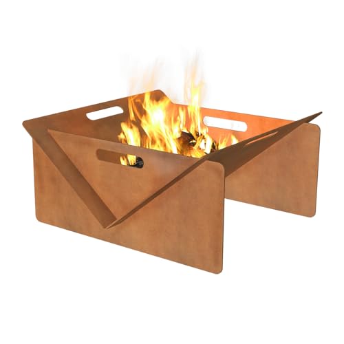 Portable Spliced Fire Pit 3mm Thick Rusty Corten Steel Spliced Fire Pit Backyard Patio Garden Suitable for Outdoor Wood Burning Outdoor Party (Small) von GZLVSOW