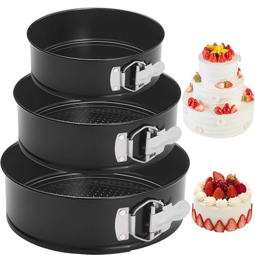 3 Stück Springform 12cm/18cm/22cm Runden Backformen, Antihaftbeschichte Auslaufsiche Kuchenform Cake Pan Käsekuchenform mit Silikonspachtel und weiterem Zubehör von GZMAISULEE