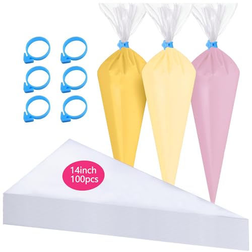 GZMAISULEE 100 Stück Spritzbeutel Einweg 35×21cm Spritzbeutel Anti-Burst-Verdickung Gebäckbeutel mit 6 Krawatten für Spritzbeutel für Keks Kuchen Frosting Dekorieren Backen Zubehör von GZMAISULEE