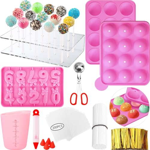 GZMAISULEE Cake Pop Formen Set 610 Stück Lollipop Cake Pop Maker Set mit Cake Pop Stand, Cake Pop Sticks und Wrappern, Dekorationsstift, 4 Piping Tips, Messbecher von GZMAISULEE
