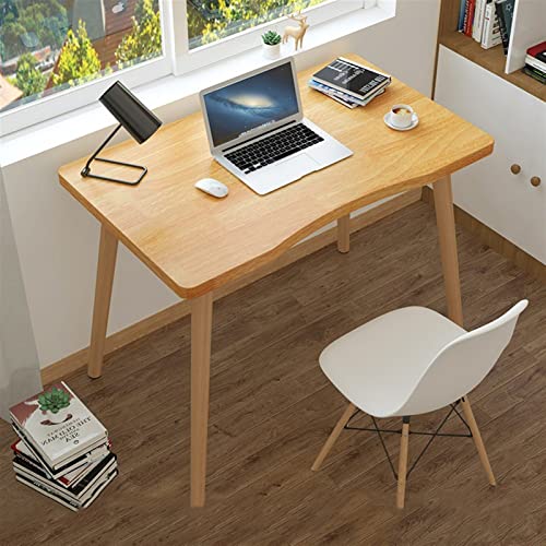 Computertisch, moderner Schreibtisch aus Holz, kleiner PC-Laptop-Schreibtisch mit ergonomischer Bogen-Schreibtischplatte und Holzbeinen, einfache Möbel für Zuhause, Schlafzimmer, Büro, Schreibtis von GZNXQEEK