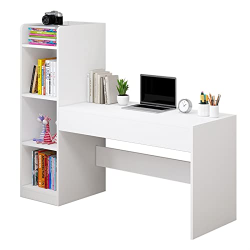 Computertische, moderner, minimalistischer PC-Schreibtisch mit mehrschichtigem Stauraum, Bücherregal, multifunktionaler Laptop-Schreibtisch, Schreibarbeitsplatz, Bücherregal-Kombination, weiße B von GZNXQEEK