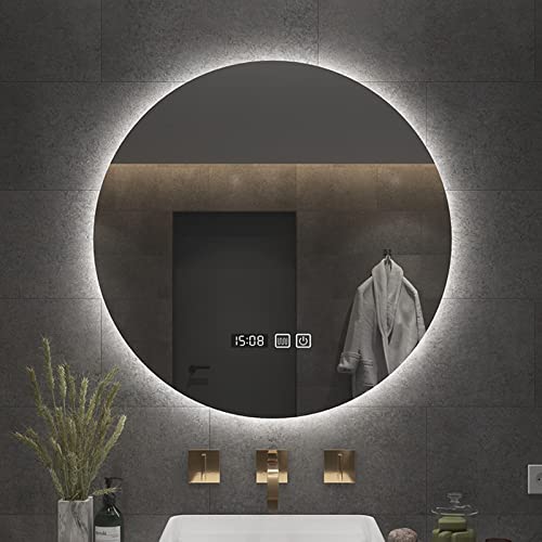 Spiegel mit LED-Hintergrundbeleuchtung Badezimmer-Waschtisch mit Lichtern ， An der Wand befestigter beleuchteter Spiegel, Anti Nebel , Touch-Taste, CRI90+， IP44 wasserdicht, Zeit Temperatur (Einheit：° von GZPFDQ