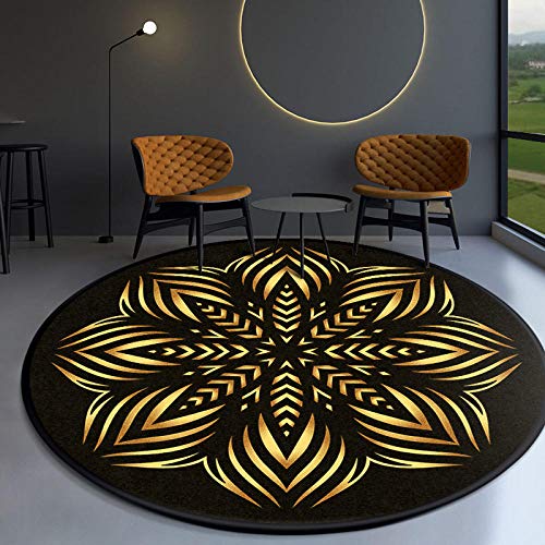 GZQIAWY 2021 Ethnischer Barock-Stil Mandala Teppich Couchtisch Schlafzimmer Büro Rund Matt Gold Diamant Samt-Goldgelb G 200cm Durchmesser von GZQIAWY