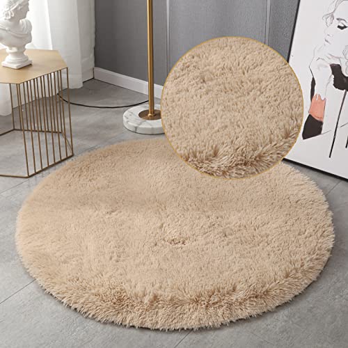 GZQIAWY Flauschige runde Teppiche für Wohnzimmer Kunstpelzteppich Kinderzimmer Lange Plüschteppiche für Schlafzimmer Shaggy Area Rug Beige 160 x 160cm von GZQIAWY