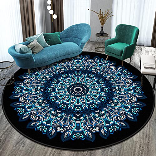 GZQIAWY 2021 Runder Mandala Teppich Balkon Couchtisch Matte Hängekorb Teppichmatte Wohnzimmer Dekoration Matte Tapis Salon Dekoration Salon-Blau N 90cm Durchmesser von GZQIAWY