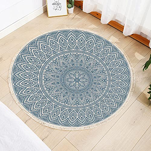 GZQIAWY Runde Matte Schlafzimmer Nachttisch Wohnzimmer Dekorativer Teppich Rundschreiben Computerstuhl-Pad Eckkissen HäNgende Korb Teppich DüNner Abschnitt-Cyan J Durchmesser 110cm von GZQIAWY