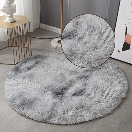 GZQIAWY Kreis Runder Shaggy Teppich Wohnzimmer Schlafzimmer Teppichboden Flauschige Matte Anti-Rutsch-Boden Shaggy Plüsch Teppich Bodenmatte Nachtteppich Batik hellgrau 95 x 95cm von GZQIAWY