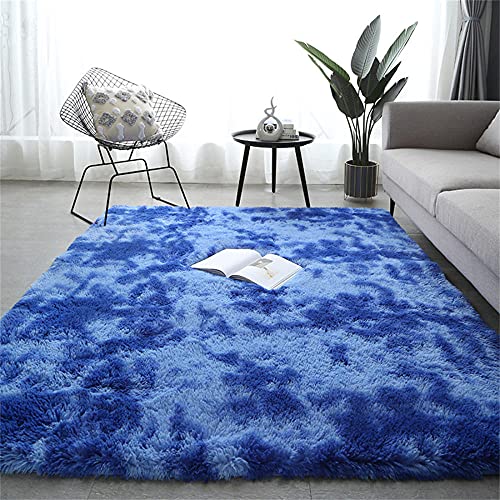 GZQIAWY Teppiche Tie-Dyeing Plüsch Weiche Teppiche Für Schlafzimmer Wohnzimmer rutschfeste Fußmatten Kinderzimmer Teppiche Königsblau 200×300cm von GZQIAWY