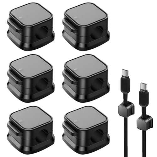 6 Stück Kabel Halterung Kleben,Ladekabel Halter,Kabel Ordnung Magnetische Kabelmanagement Selbstklebend Kabelhalter Auto Kabelclips Verstellbare Kabel Organizer für Netzkabel,HDMI,Ladekabel-Schwarz von GZQINGYONG
