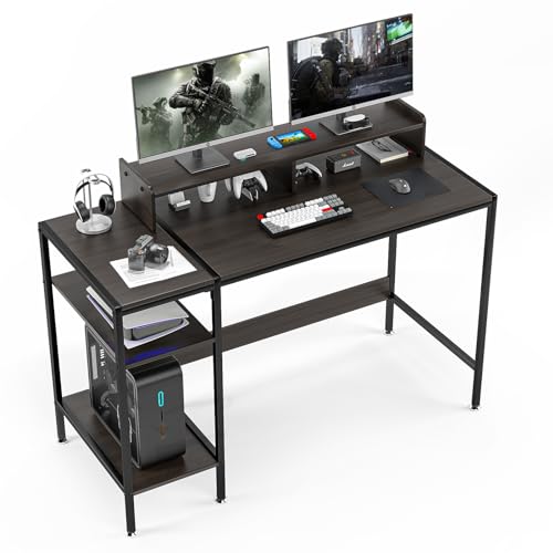 GZSHIYITECH 119,9 cm Gaming-Schreibtisch/Computertisch, Home-Office-Schreibtisch mit Monitorständer, Schreibtisch für 2 Monitore, schwarzer Schreibtisch, verstellbarer Stauraum, fester und praktischer von GZSHIYITECH