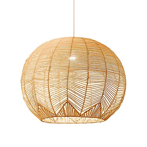 GZSLKSCD Eleganter Kronleuchter Beige Gewebte Hängeleuchte Boho Wicker Laterne Hängelampe Gewebte Rattan Pendelleuchte Kuppel Bambus Pendelleuchte Für Kücheninsel Hotel Esszimmer von GZSLKSCD