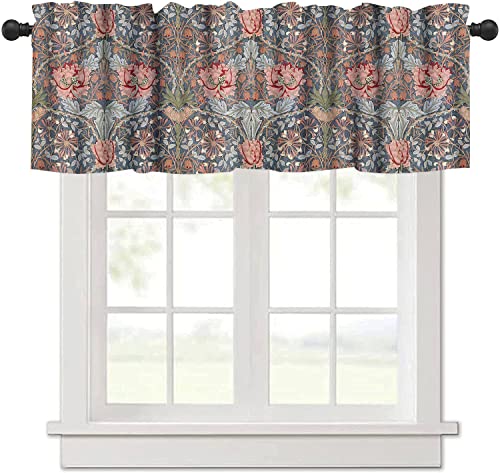 Mehrfarbige Botanische Blumenblatt-Volants für Fenster, William Morris Blumenstangentasche, kleine Fenstervorhänge, Volant für Küche, Badezimmer, 137 x 45,7 cm von GZSMMS