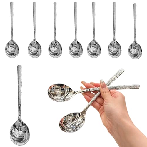 Tiefe runde Suppenlöffel, Premium-Suppenlöffel mit langen Griffen, feines Löffel-Set mit rundem Rand, spülmaschinenfest, 10 Stück Tiefe runde Suppenlöffel, Premium-Suppenlöffel mit langen Griffen, feines Löffel-Set mit rundem Rand, spülmaschinenfest, 10 Stück von GZTFPQ