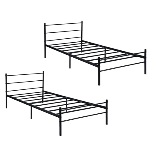 2er Set Single Bed Einzelbett Metallbett Bettrahmen Bettgestell für 90x190CM Matratze, Metall Bodenbett Schlafzimmer Bett mit Kopfteil Geeignet für Gästebett Jugendbett Seniorenbetten/Schwarz/Stil C 2er Set Single Bed Einzelbett Metallbett Bettrahmen Bettgestell für 90x190CM Matratze, Metall Bodenbett Schlafzimmer Bett mit Kopfteil Geeignet für Gästebett Jugendbett Seniorenbetten/Schwarz/Stil C von GZTGZMWG