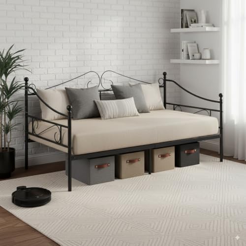 Daybed Outdoor Sofa Bett Bettgestell für 90x190CM Matratze, Familienbett Gästebett Metallbett Couchbett Sofabed Tagesbett Jugendbett Einzelbett für Schlafzimmer Wohnzimmer Veranda Hinterhof/Schwarz von GZTGZMWG