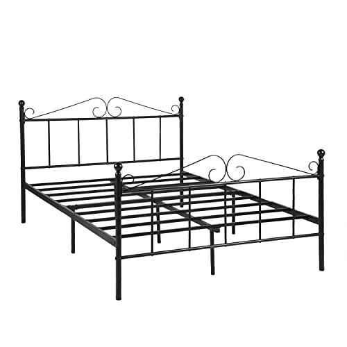 Double Bed Doppelbett Metallbett Bettrahmen Bettgestell für 140x190CM Matratze, Metall Bodenbett Schlafzimmer Bett mit Kopfteil Geeignet für Gästebett Jugendbett Seniorenbetten/Schwarz/Stil A Double Bed Doppelbett Metallbett Bettrahmen Bettgestell für 140x190CM Matratze, Metall Bodenbett Schlafzimmer Bett mit Kopfteil Geeignet für Gästebett Jugendbett Seniorenbetten/Schwarz/Stil A von GZTGZMWG