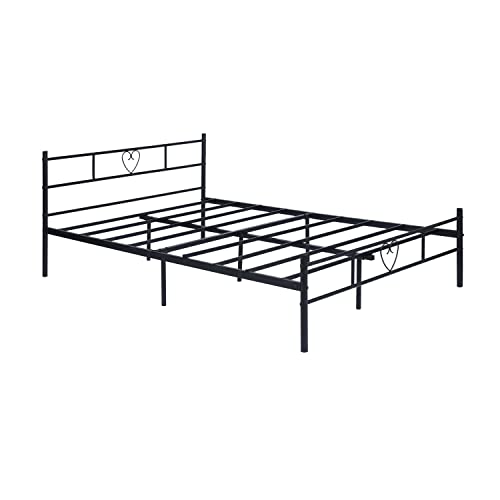 Double Bed Doppelbett Metallbett Bettrahmen Bettgestell für 140x190CM Matratze, Metall Bodenbett Schlafzimmer Bett mit Kopfteil Geeignet für Gästebett Jugendbett Seniorenbetten/Schwarz/Stil B von GZTGZMWG