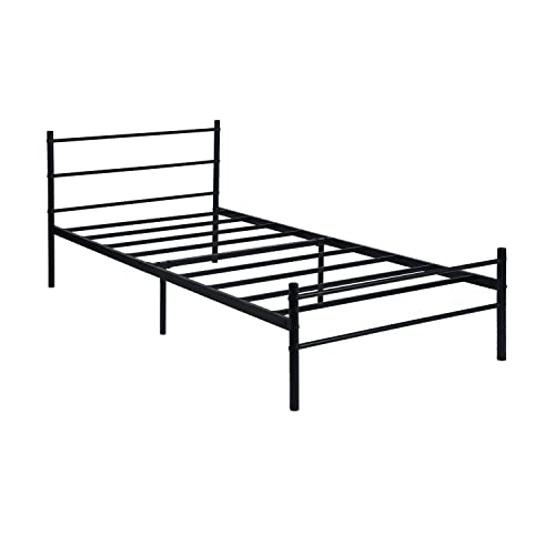 GZTGZMWG Single Bed Einzelbett Metallbett Bettrahmen Bettgestell für 90x190CM Matratze, Metall Bodenbett Schlafzimmer Bett mit Kopfteil Geeignet für Gästebett Jugendbett Seniorenbetten/Schwarz/Stil C von GZTGZMWG