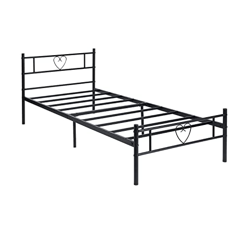 GZTGZMWG Single Bed Einzelbett Metallbett Bettrahmen Bettgestell für 90x190CM Matratze, Metall Bodenbett Schlafzimmer Bett mit Kopfteil Geeignet für Gästebett Jugendbett Seniorenbetten/Schwarz/Stil B von GZTGZMWG