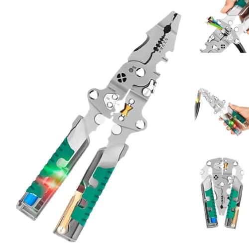 10-in-1 Abisolierzange, Faltbar Stylus Schraubendreher, Abisolierzange, Multifunktion Abisolierwerkzeug mit Spannungsprüfer, Crimpzange mit Anti-Rutsch Griff für Schneiden und Ziehen (A) von GZWY