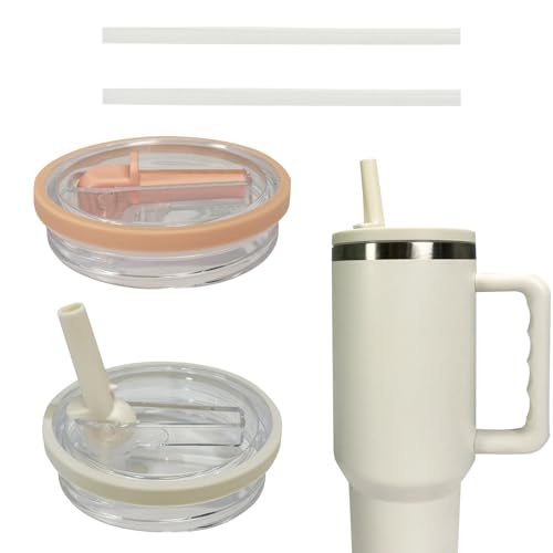 2 Stück Becher Ersatzdeckel für Thermobecher 40oz, Wiederverwendbar Auslaufsichere und Staubdichte Tumbler Abdeckungen Becher mit Deckel und Strohhalm, Ersatzdeckel für Stanley Cup Zubehör (A) von GZWY
