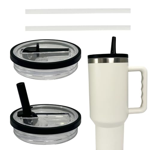 2 Stück Becher Ersatzdeckel für Thermobecher 40oz, Wiederverwendbar Auslaufsichere und Staubdichte Tumbler Abdeckungen Becher mit Deckel und Strohhalm, Ersatzdeckel für Stanley Cup Zubehör (D) von GZWY