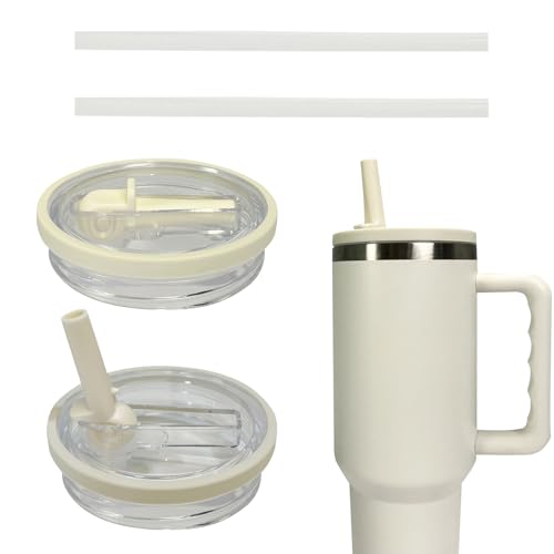 2 Stück Becher Ersatzdeckel für Thermobecher 40oz, Wiederverwendbar Auslaufsichere und Staubdichte Tumbler Abdeckungen Becher mit Deckel und Strohhalm, Ersatzdeckel für Stanley Cup Zubehör (E) von GZWY