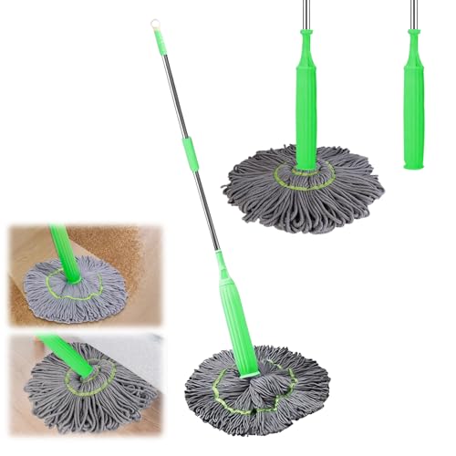 2 in 1 Dehydrated Mop, 2024 Neu Bodenwischer, 360° Drehgelenk Mikrofaser Wischmopp mit Auswringfunktion, Self Wringing Twist Mop Nass-Trockennutzung für Fliesen und Laminat (Grün) von GZWY