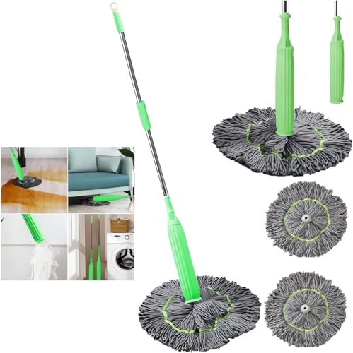2 in 1 Dehydrated Mop, 2024 Neu Bodenwischer, 360° Drehgelenk Mikrofaser Wischmopp mit Auswringfunktion, Self Wringing Twist Mop Nass-Trockennutzung für Fliesen und Laminat (Grün+2 Moppkopf) von GZWY