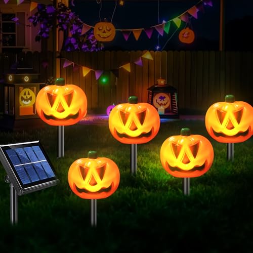 5 Stück Kürbis Solarlampen für Halloween Deko Outdoor, Halloween Dekoration Kürbis Solar Gartenlampe, Solar Pumpkin Pathway Lights Halloween außen Wetterfest Patio Dekor Rasen Zaun Balkon Deko (A) 5 Stück Kürbis Solarlampen für Halloween Deko Outdoor, Halloween Dekoration Kürbis Solar Gartenlampe, Solar Pumpkin Pathway Lights Halloween außen Wetterfest Patio Dekor Rasen Zaun Balkon Deko (A) von GZWY