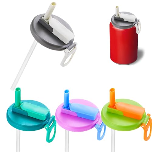 Dosendeckel Mit Strohhalm, 2 Stück Getränkedosen Verschluss mit Flip Strohhalm, Wiederverwendbare und Auslaufsichere Silikon Dosenverschluss Getränkedosen Deckel Für Limonade, Cola (4PCS) von GZWY