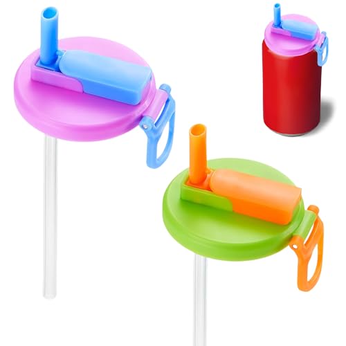 Dosendeckel Mit Strohhalm, 2 Stück Getränkedosen Verschluss mit Flip Strohhalm, Wiederverwendbare und Auslaufsichere Silikon Dosenverschluss Getränkedosen Deckel Für Limonade, Cola (B-2PCS) von GZWY