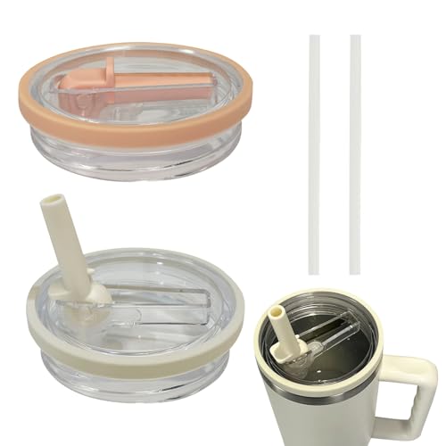 Ersatzdeckel für Stanley 40oz Becher, 2 Stück Ersatzdeckel für 40oz Becher mit 2 Strohhalm, Wiederverwendbarer Auslaufsichere und Staubdichte Tumbler, Ersatzdeckel für Stanley Cup Zubehör (B) von GZWY