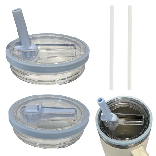 Stanley Ersatzdeckel für 40oz Becher, 2 Stück Mit 2 Strohhalm, Wiederverwendbarer Auslaufsicherer und Staubdichter Tumbler Cup Zubehör (Blau) von GZWY