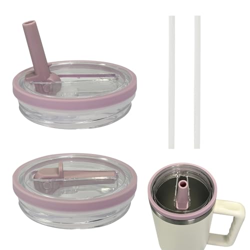 Ersatzdeckel für Stanley 40oz Becher, 2 Stück Ersatzdeckel für 40oz Becher mit 2 Strohhalm, Wiederverwendbarer Auslaufsichere und Staubdichte Tumbler, Ersatzdeckel für Stanley Cup Zubehör (Lila) von GZWY
