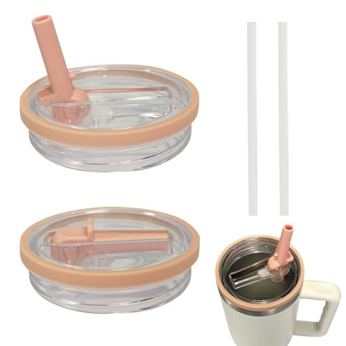 Ersatzdeckel für Stanley 40oz Becher, 2 Stück Ersatzdeckel für 40oz Becher mit 2 Strohhalm, Wiederverwendbarer Auslaufsichere und Staubdichte Tumbler, Ersatzdeckel für Stanley Cup Zubehör (Rosa) von GZWY