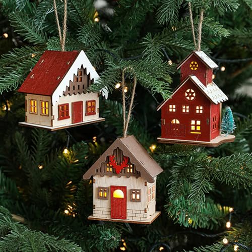 GZWY Weihnachtsdeko Weihnachtsdorf mit Beleuchtung,Weihnachtsdeko Holz Haus mit LED Leucht,Weihnachtsdorf weihnachtshäuser Weihnachtlicher Zierschmuck Tischdeko Mini Haus Deko Weihnachtsschmuck (E) von GZWY