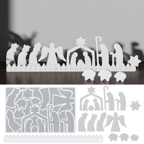 Gießformen Silikon Adventskalender, Silikonformen Gießformen Weihnachten Adventskalender Silikonform Weihnachten Krippe Gips zum Gießen Silikonform Countdown Kalender für Weihnachtsdeko (A) von GZWY