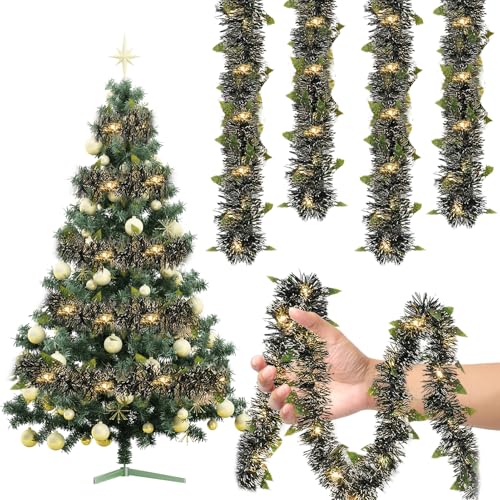 Girlande Weihnachten, Weihnachtsgirlande mit Beleuchtung, 5M 50LED Weihnachtsdeko Tannengirlande Lichterkette Batterie, Weihnachten Deko Girlande Tannengirlande mit Beleuchtung für Innen Außen (D) von GZWY