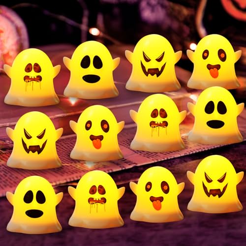 Halloween Deko Geister mit LED Licht, 12 Stück Beleuchtete Halloween Geister Deko Laterne mit Gesicht, LED Lichterkette Ghosts, Helloween Lichterkette Ghosts für Innen Außen Helloween Dekoration (A) Halloween Deko Geister mit LED Licht, 12 Stück Beleuchtete Halloween Geister Deko Laterne mit Gesicht, LED Lichterkette Ghosts, Helloween Lichterkette Ghosts für Innen Außen Helloween Dekoration (A) von GZWY