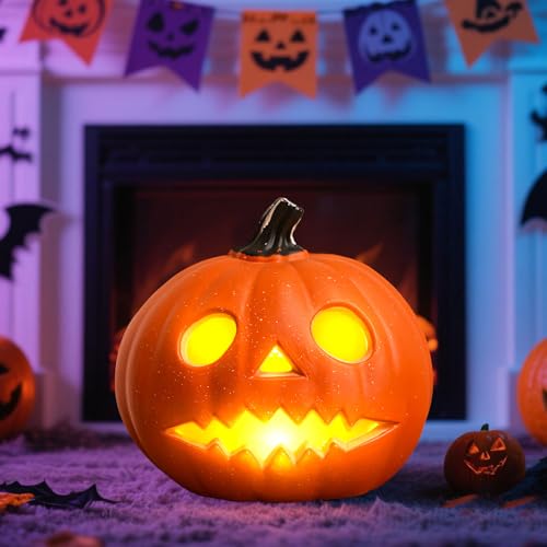 Halloween Deko LED Kürbis Lampe, Herbstdeko Kürbis Deko Laterne mit Gesicht aus Kunststoff, LED Kerzen Pumpkin Figuren Leuchtende Halloween Tischdeko für Erntedankfest Herbst Helloween Dekoration (A) Halloween Deko LED Kürbis Lampe, Herbstdeko Kürbis Deko Laterne mit Gesicht aus Kunststoff, LED Kerzen Pumpkin Figuren Leuchtende Halloween Tischdeko für Erntedankfest Herbst Helloween Dekoration (A) von GZWY