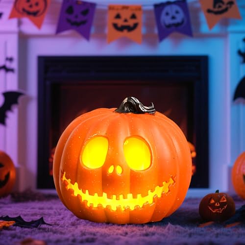 Halloween Deko LED Kürbis Lampe, Herbstdeko Kürbis Deko Laterne mit Gesicht aus Kunststoff, LED Kerzen Pumpkin Figuren Leuchtende Halloween Tischdeko für Erntedankfest Herbst Helloween Dekoration (B) Halloween Deko LED Kürbis Lampe, Herbstdeko Kürbis Deko Laterne mit Gesicht aus Kunststoff, LED Kerzen Pumpkin Figuren Leuchtende Halloween Tischdeko für Erntedankfest Herbst Helloween Dekoration (B) von GZWY