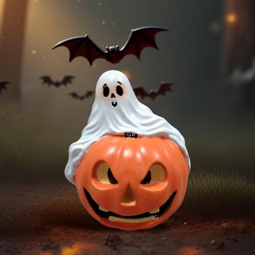 Halloween Deko Mini Kürbis Geister Figuren, Harz Helloween Dekoration Innen Mini Geister Kürbis Deko Figur Halloween Tischdeko Ghost Statue für Deko Kamin Büro Zimmer Wohnzimmer (A) von GZWY