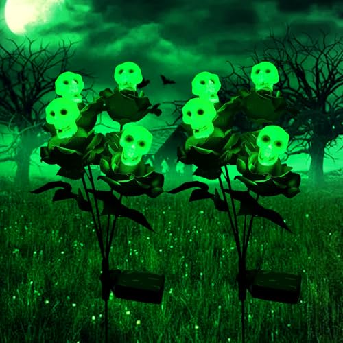 Halloween Deko Solarlampen für Außen Garten, 2PCS 4 LED Rosen Totenkopf Schädel Lichter Solar Außen, Wasserdicht Rosan Augapfel Solar Gartenlichter, Solar Gartenleuchten für Gehwege,Hof,Terrasse (A) von GZWY